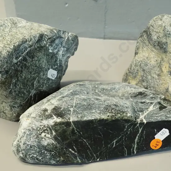 3 pieces of pounamu, each with one polished side, largest is H-120 L-160