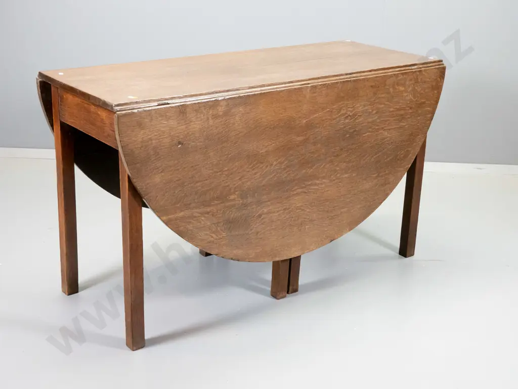 antique oak gate-leg drop-side dining table H-720 W-1230 L-1540 with both leaves up Image 1++