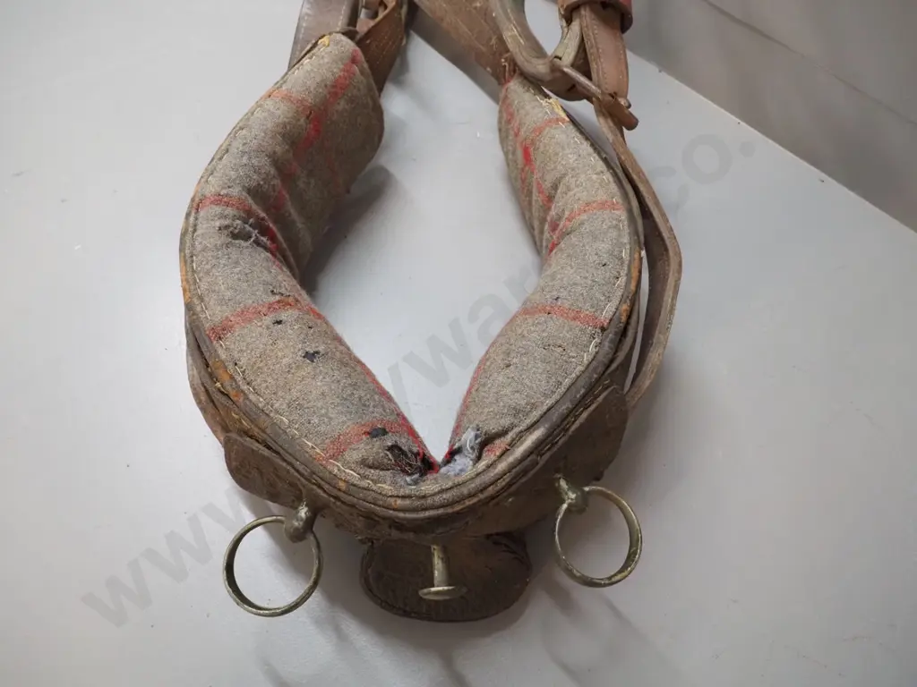 vintage wool lined leather and metal work horse collar / harness - collar L500 W360 Image 1++