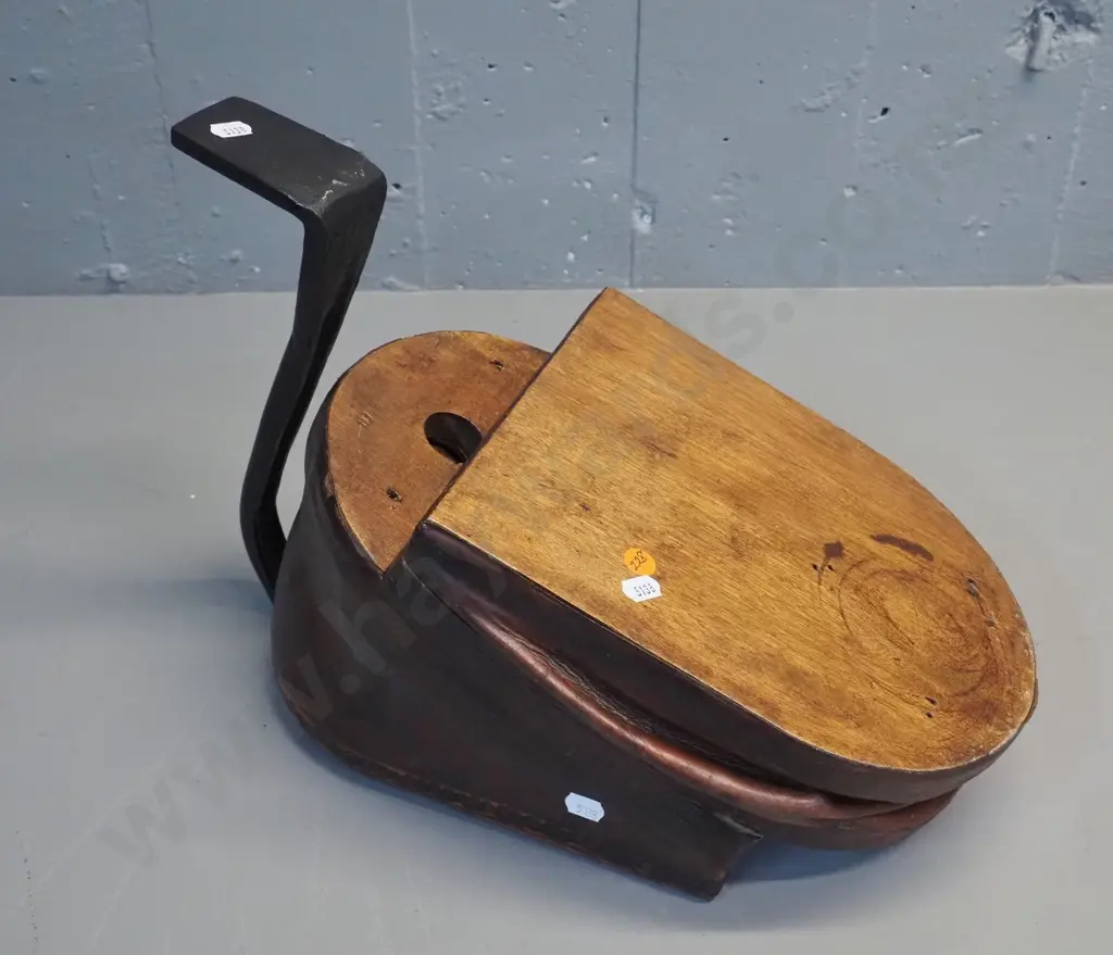 timber pedal operated air pump with leather bellows, cast iron 'pedal' H-280 L-440 Image 1++