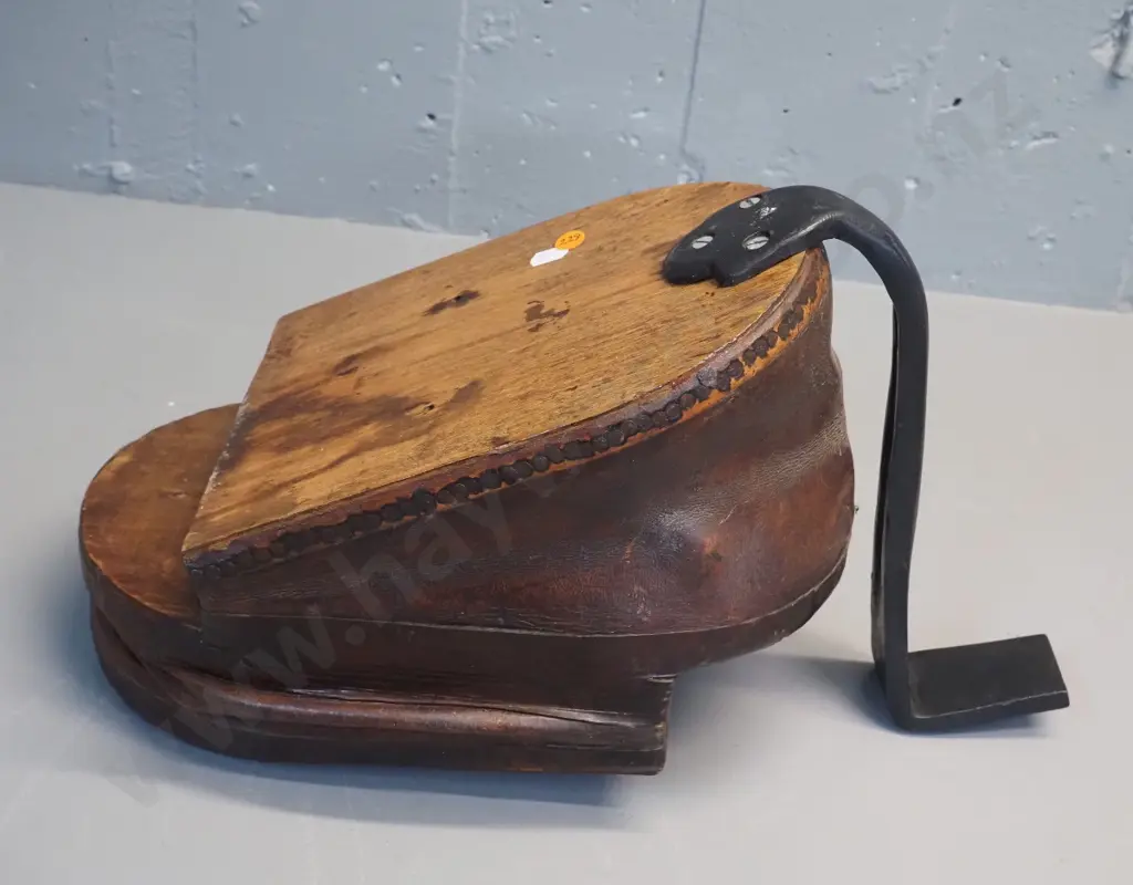 timber pedal operated air pump with leather bellows, cast iron 'pedal' H-280 L-440 Image 1++