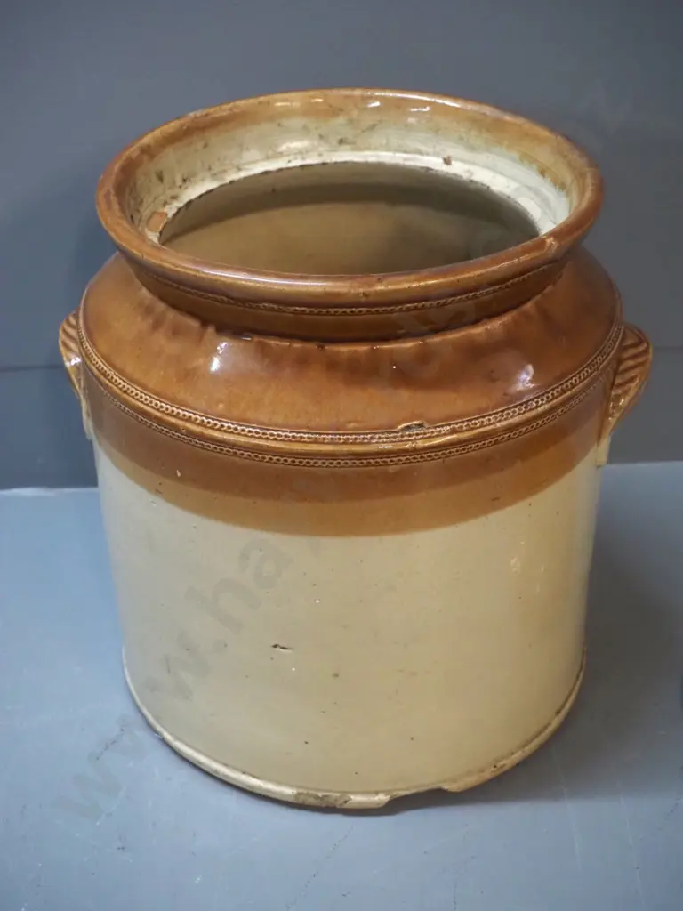 vintage Doulton Lambeth handled salt-glazed lidded storage jar - chip & crack H-320 D-310 Image 1++