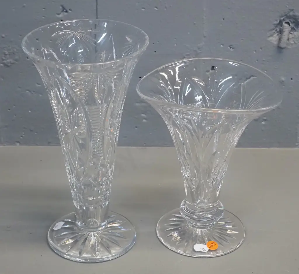 2 heavy cut crystal vases - larger is H-260 Image 1++