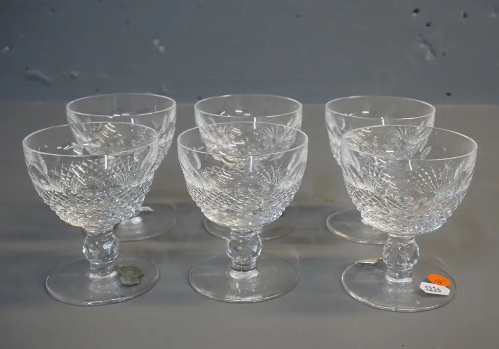 6 Waterford cut crystal Colleen pattern glasses - small wine / claret H-90 Image 1++