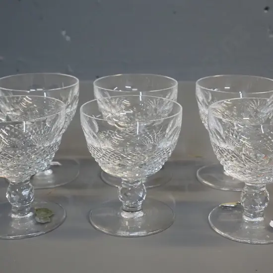 6 Waterford cut crystal Colleen pattern glasses - small wine / claret H-90