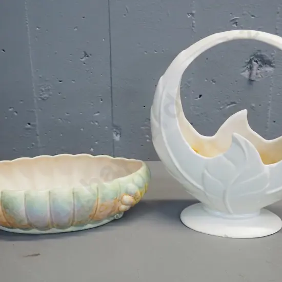 2 Beswick vases - white moon vase, small chip to base H210 and mottled-colours trough L290