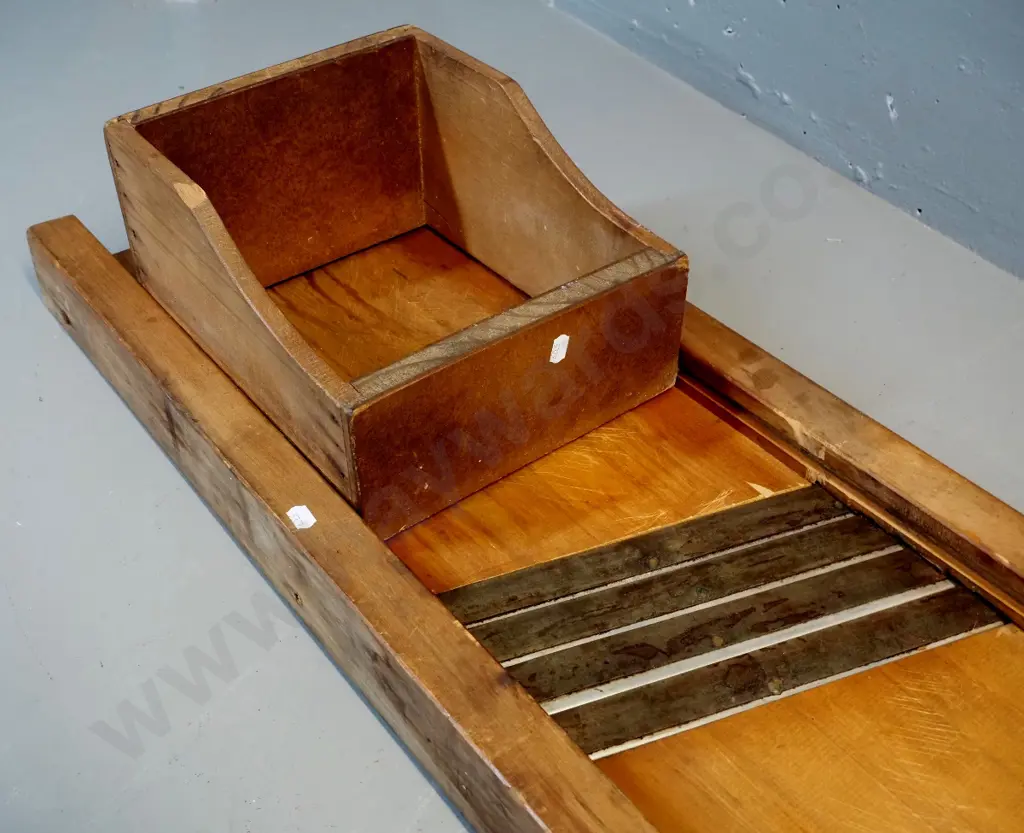 vintage timber sauerkraut / cabbage slicer - a few minor chips to wood H-180 L-1100 W-310 Image 1++