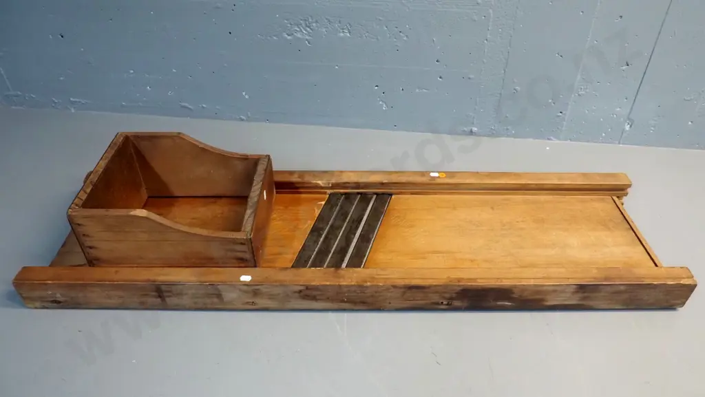 vintage timber sauerkraut / cabbage slicer - a few minor chips to wood H-180 L-1100 W-310 Image 1++