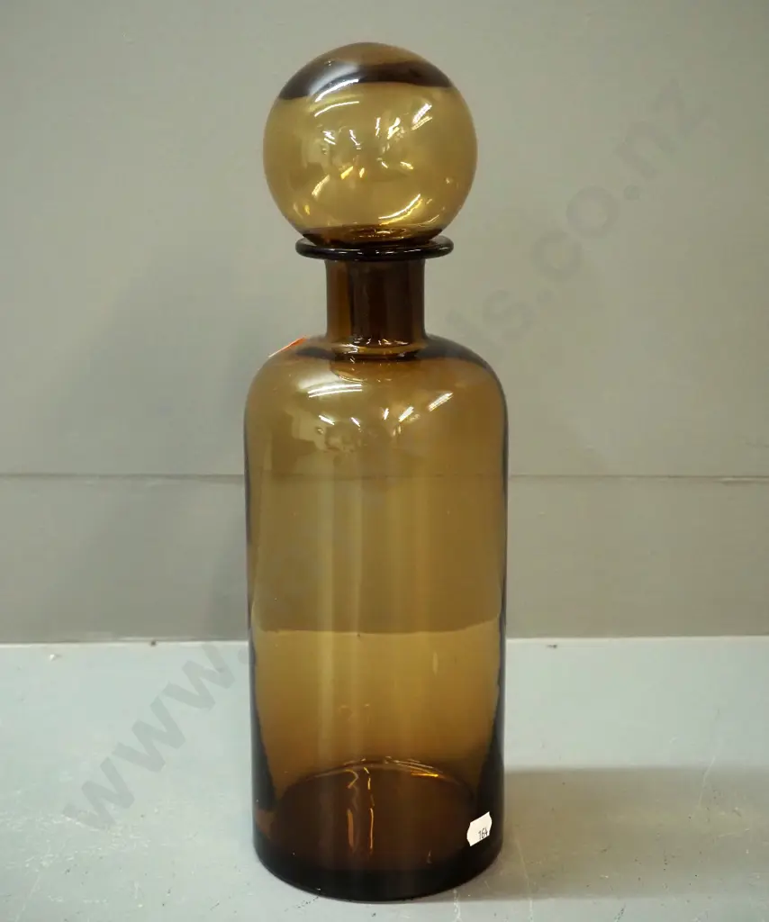 amber art glass bottle with large hollow round stopper H350 D110 Image 1++