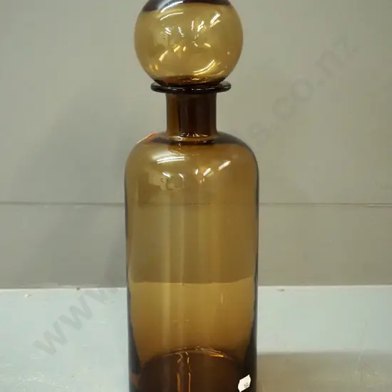 amber art glass bottle with large hollow round stopper H350 D110