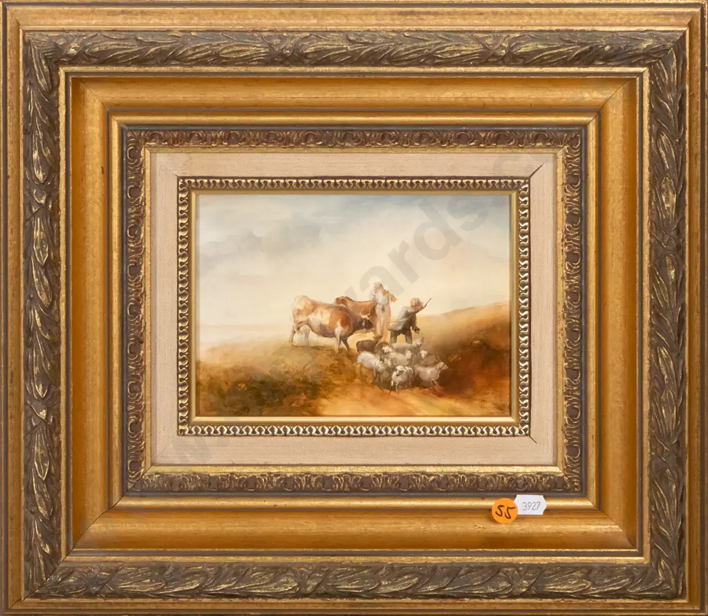 gilt framed oil - shepherd scene H-120 W-170 Image 1++