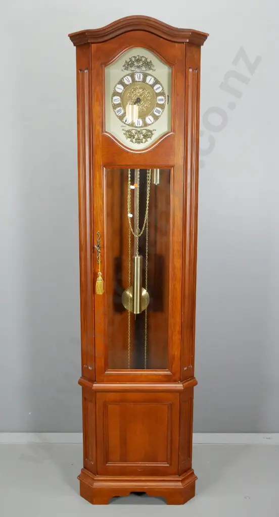 Lauris long-cased corner shaped clock, with pendulum & weights -  going, needs chain setting Image 1++