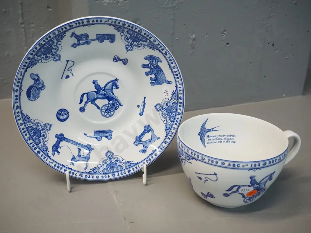 Spode blue and white 'Edwardian Childhood' broth cup & saucer Image 1++