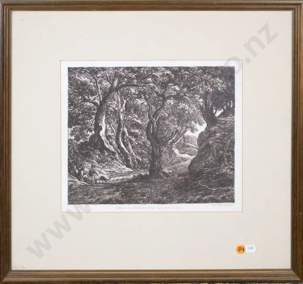 framed antique engraving - forest scene H-210 W-250 Image 1++