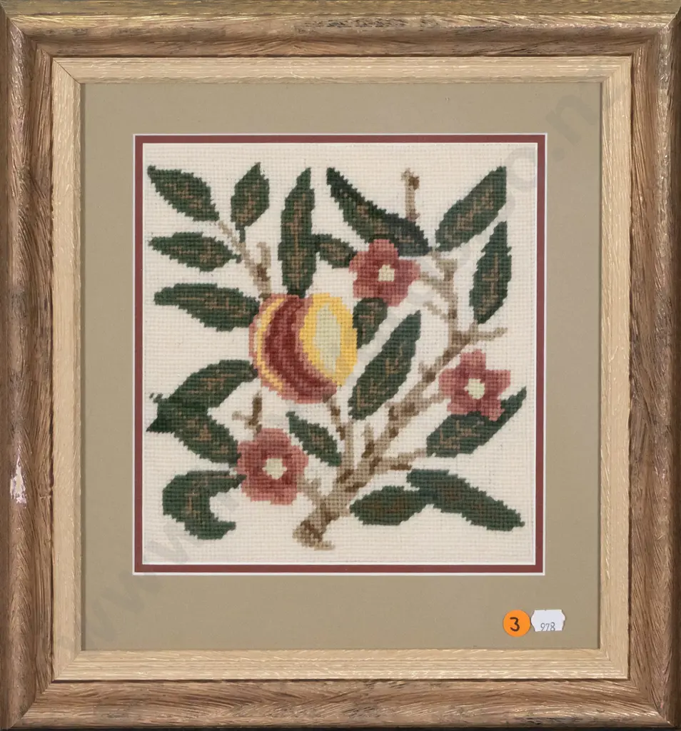 gilt framed needlework - peaches H-215 W-205 Image 1++