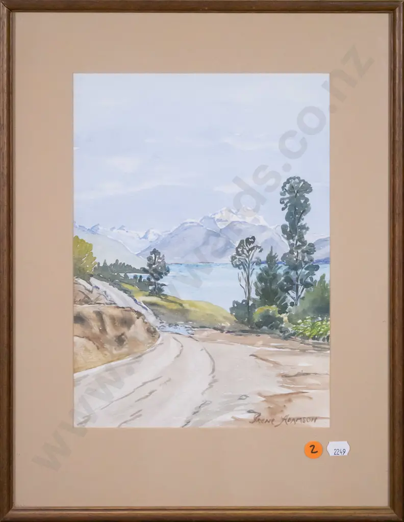 Irene Adamson - framed watercolour lake and mountain scene H-280 W-200 Image 1++
