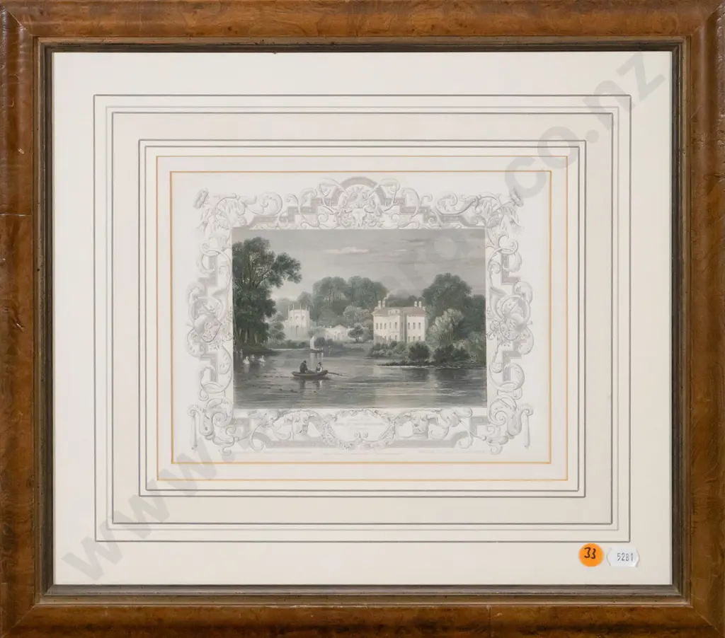 framed hand coloured engraving - Seat of the Duke of Buckingham of Richmond H-170 W-220 Image 1++