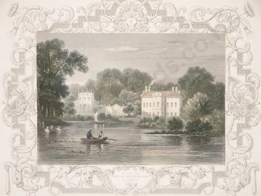 framed hand coloured engraving - Seat of the Duke of Buckingham of Richmond H-170 W-220 Image 1++