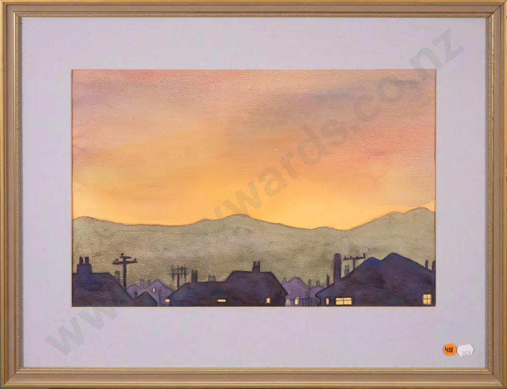 Phyllis Gillespie - framed mixed media "Winter Sunset Waimate" H-260 W-400 Image 1++