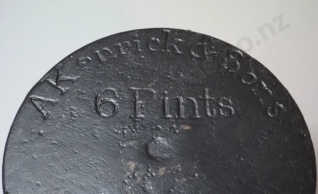 heavy cast iron mortar and pestle - stamped A Kenrick & Sons 6 Pint - H-175 D-230 at rim Image 1++