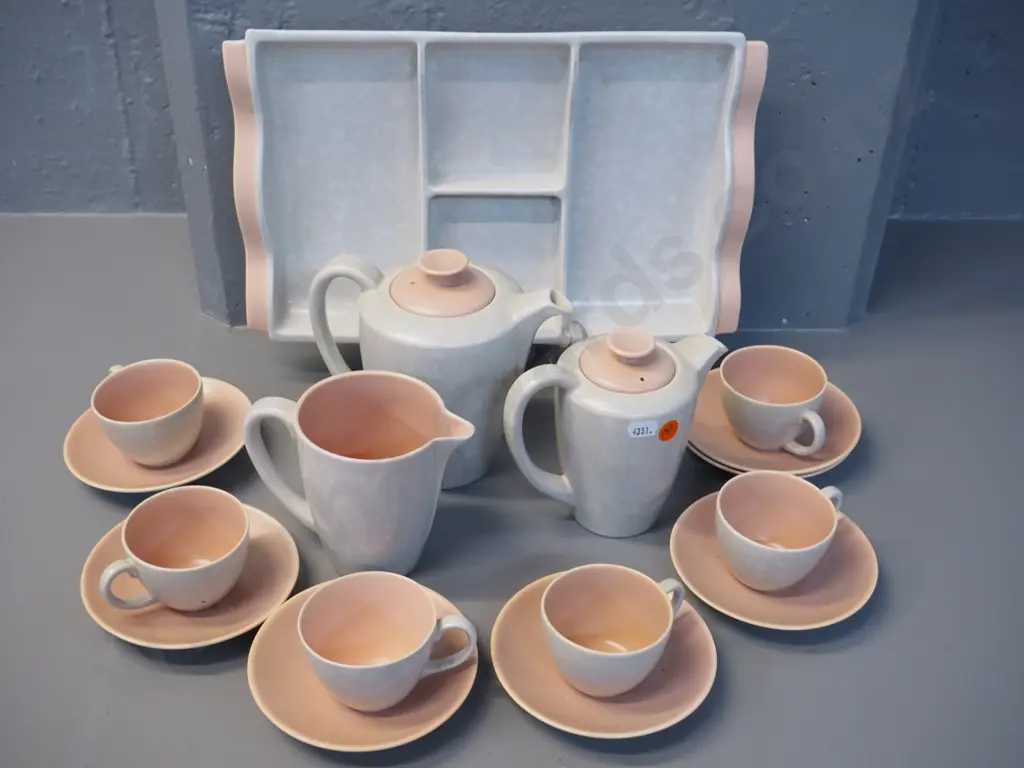 Poole pink and seagull coffee set with hors d'oeuvre plate Image 1++