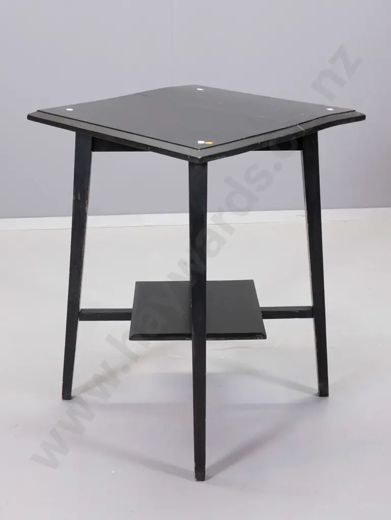 deco style occasional table with ebonised finish, w/ lower shelf - a bit wobbly, split to top H-710 W-500 D-500 Image 1++