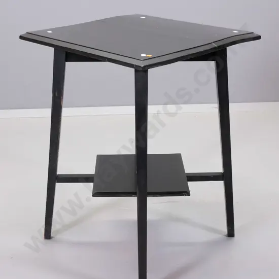 deco style occasional table with ebonised finish, w/ lower shelf - a bit wobbly, split to top H-710 W-500 D-500
