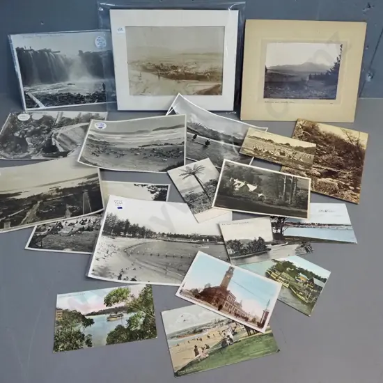 assorted New Zealand and Australia vintage photos and postcards - photos include Hokonui/Gore, Alexandra, kauri logging,