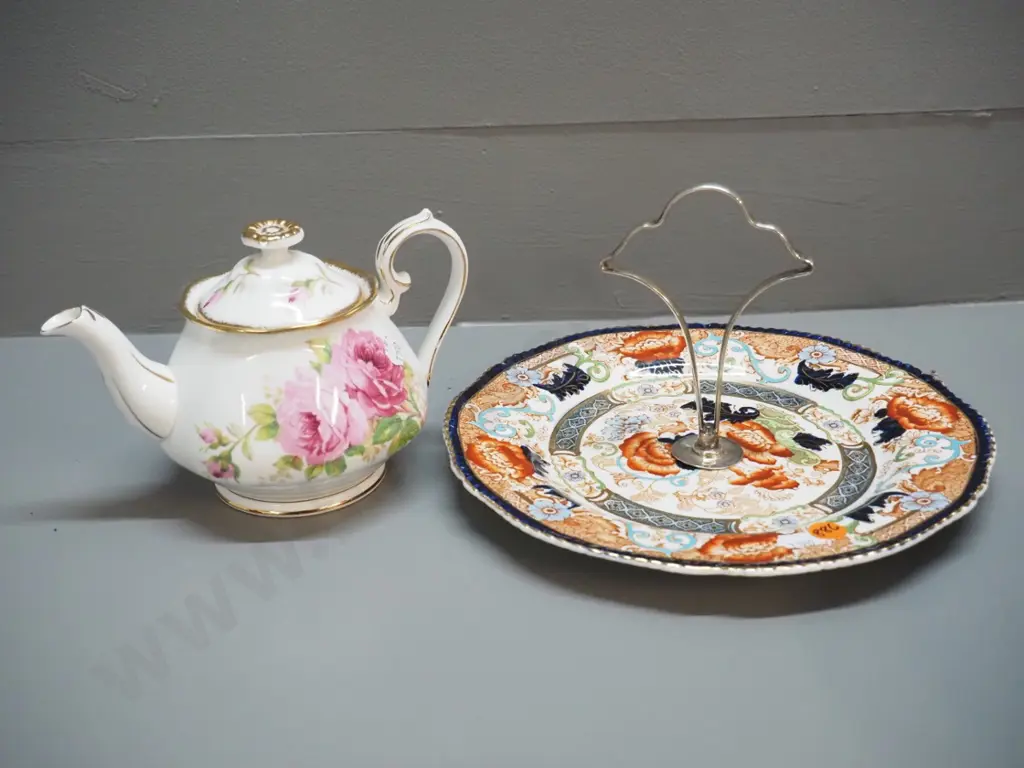 Royal Albert American Beauty small teapot and a Woods Verona handled cake plate Image 1++