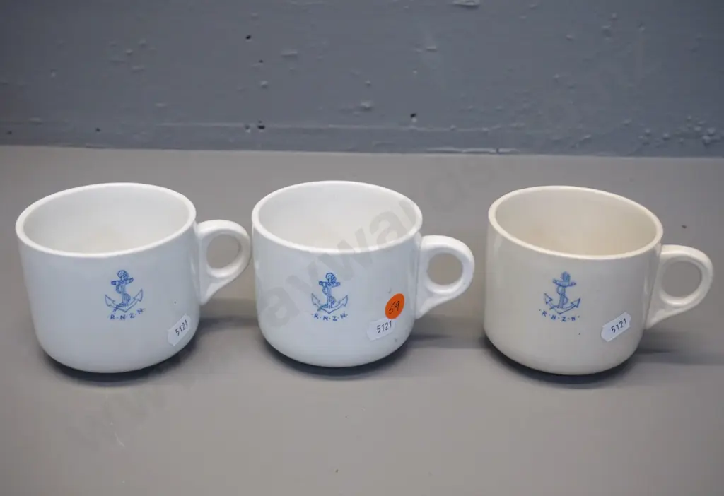 3 Crown Lynn mugs with RNZN / Royal New Zealand Navy cups Image 1++