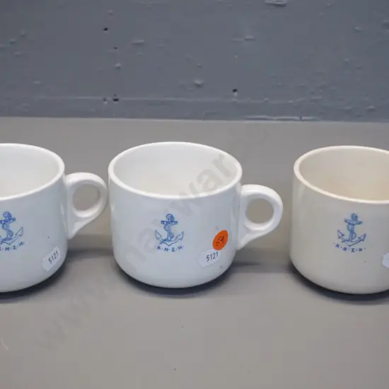 3 Crown Lynn mugs with RNZN / Royal New Zealand Navy cups