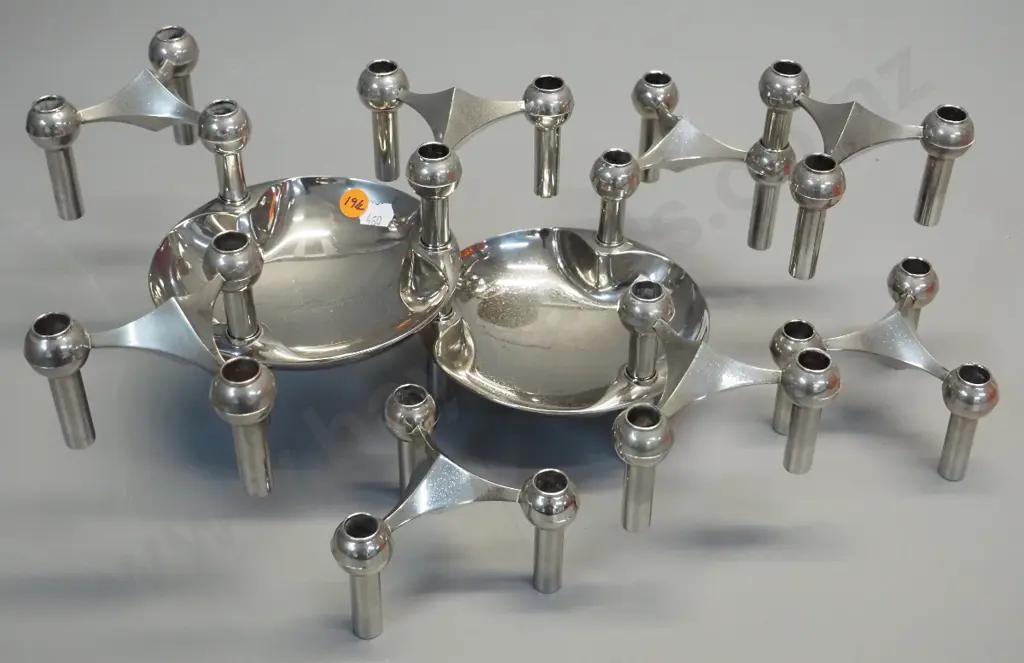 modular chrome candelabra set of 10 configurable pieces - Werner Stoff design / Nagel (some pitting texture) Image 1++