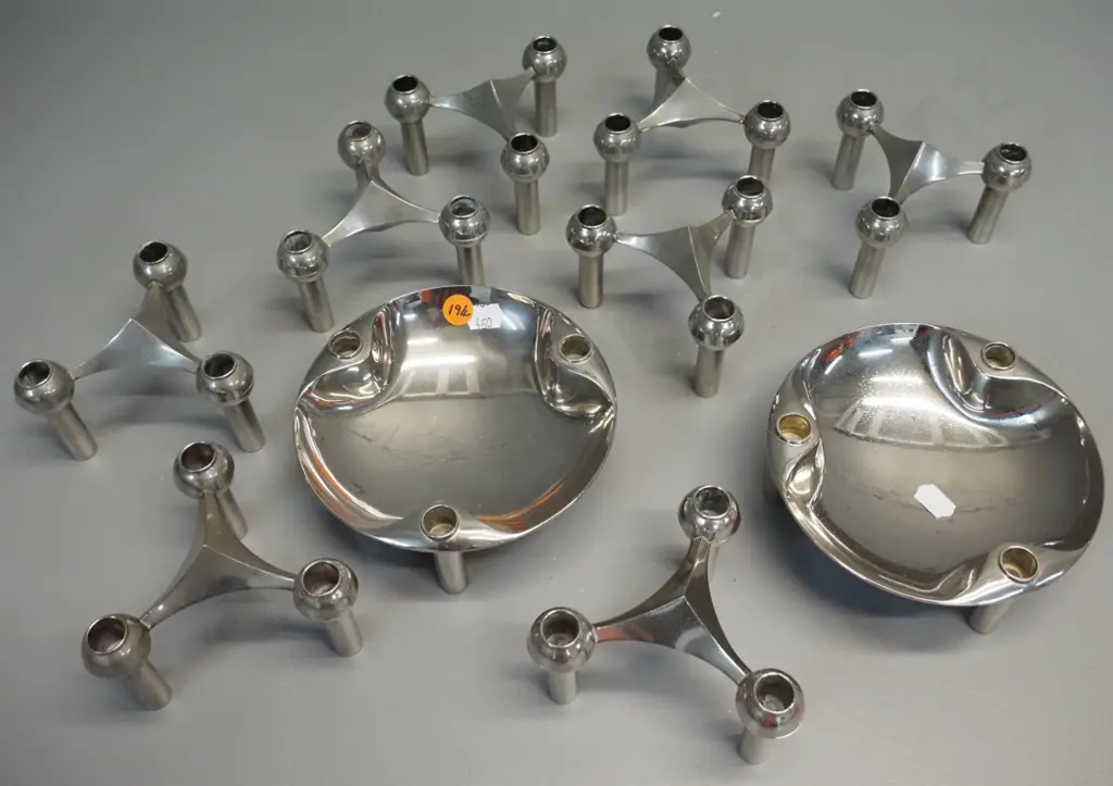 modular chrome candelabra set of 10 configurable pieces - Werner Stoff design / Nagel (some pitting texture) Image 1++