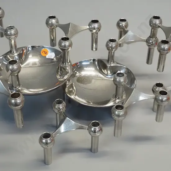 modular chrome candelabra set of 10 configurable pieces - Werner Stoff design / Nagel (some pitting texture)