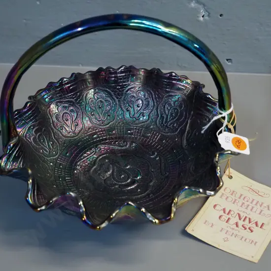 Fenton USA reproduction carnival glass basket H-200
