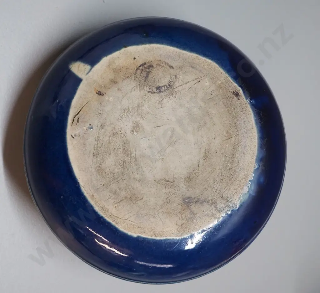 Timaru Potteries blue glaze hot water bottle H-110 D-210 Image 1++