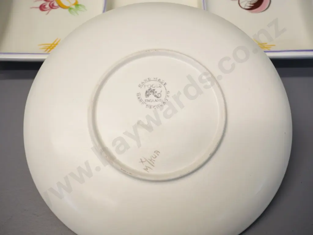 2 hand-painted Poole hors d'oeuvre plates - larger L-340 W-220 Image 1++