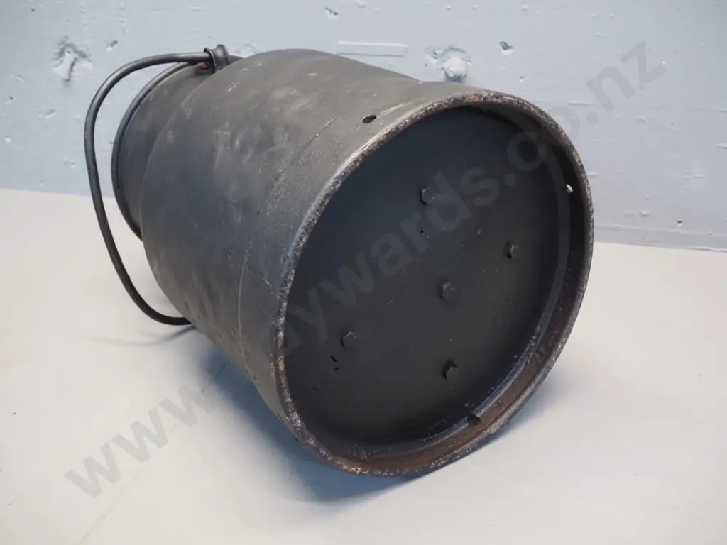 vintage black finish metal milk can - no markings or plaque. Corrosion holes in base H-390 D-290 Image 1++