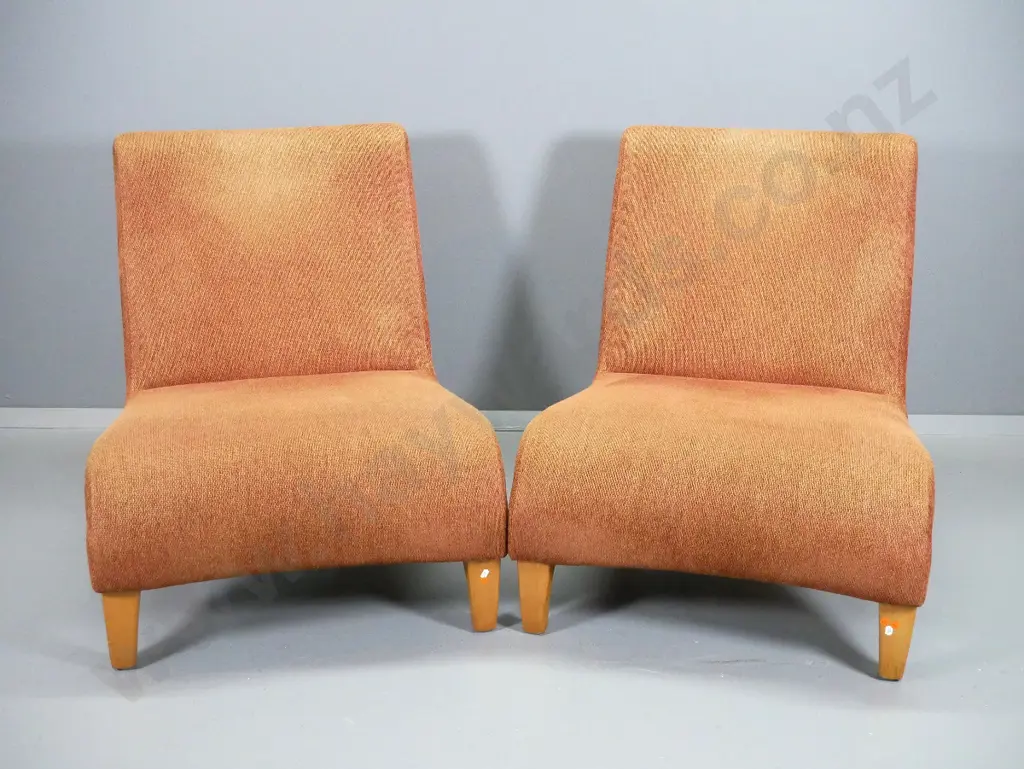 pair of David Shaw "Eden" retro style open-side lounge chairs in tweed fabric Image 1++