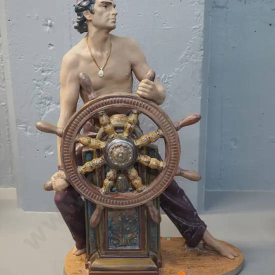 very large Lladro figure of a sailor at ship's wheel - marked 'F-12D' H-560 W-370