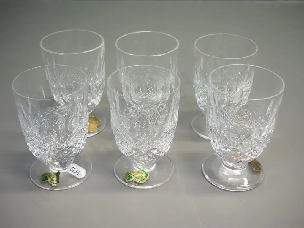 6 Waterford cut crystal Colleen pattern glasses - stemless wines H-90 Image 1++