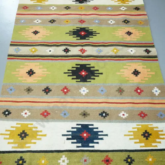 wool dhurrie floor rug - multi coloured pattern L-2370 W-1530