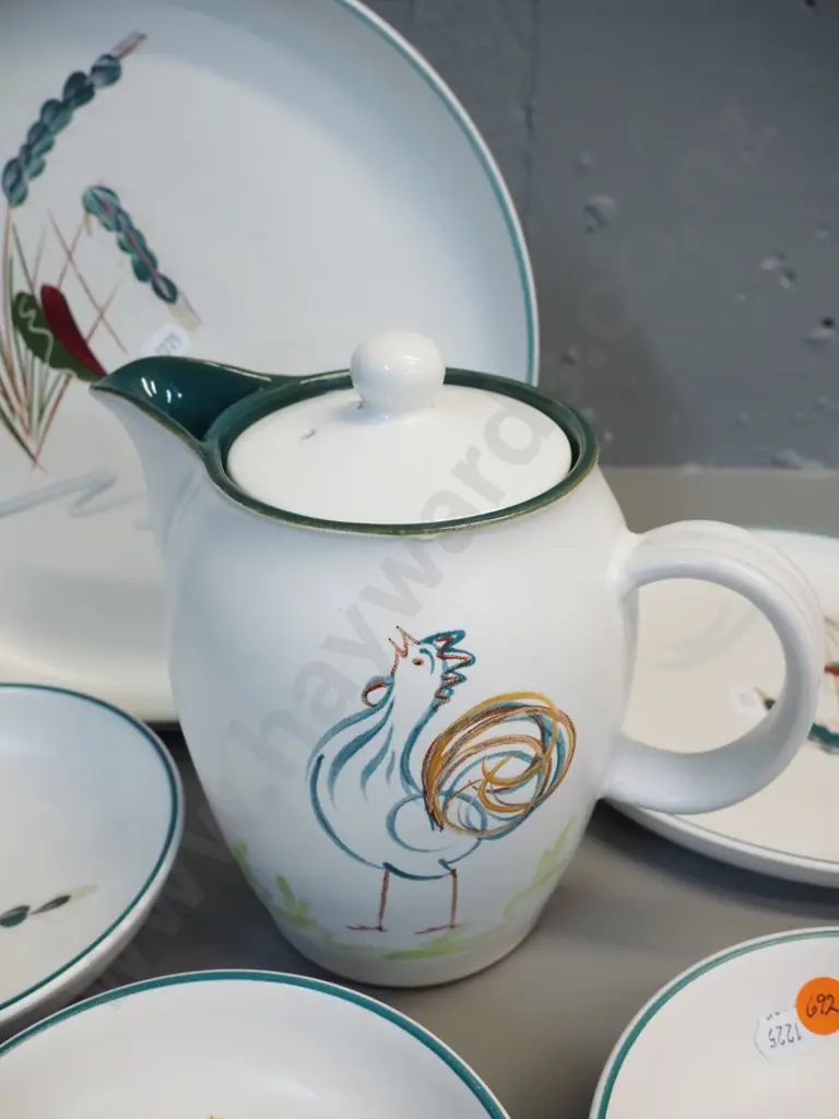 7 assorted pieces Denby Greenwheat tableware and a rooster coffee pot with white replacement lid Image 1++