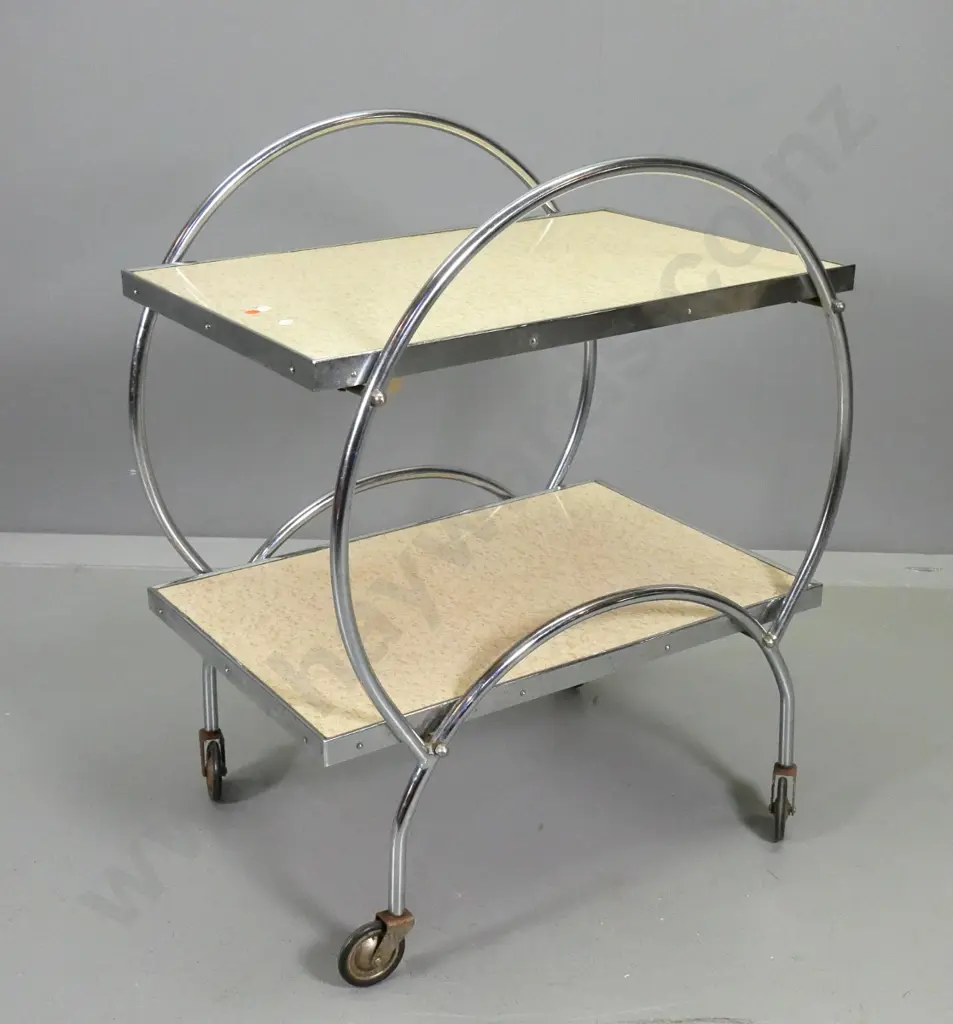 retro chrome and formica hoop side tea wagon some pitting to casters H755 L605 W450 Image 1++