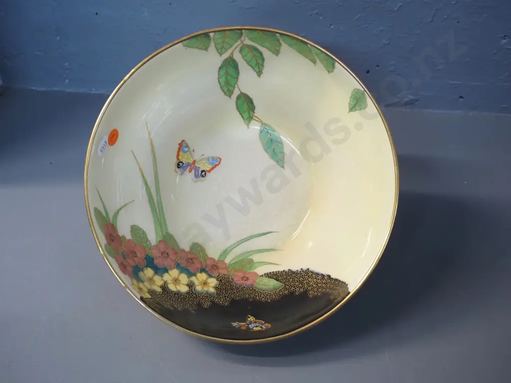 large Carlton Ware footed bowl with butterfly pattern - some crazing H120 D235 Image 1++