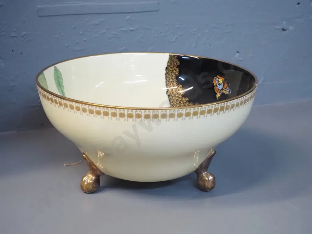 large Carlton Ware footed bowl with butterfly pattern - some crazing H120 D235 Image 1++