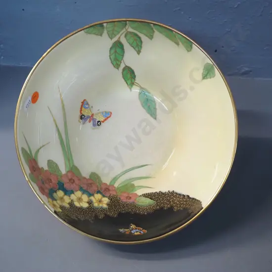 large Carlton Ware footed bowl with butterfly pattern - some crazing H120 D235