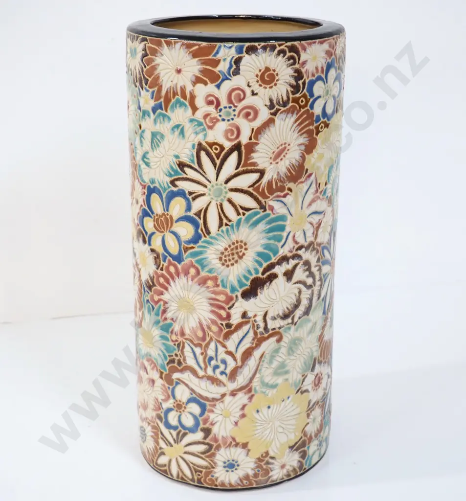 asian ceramic floral motif umbrella stand H-500 Image 1++