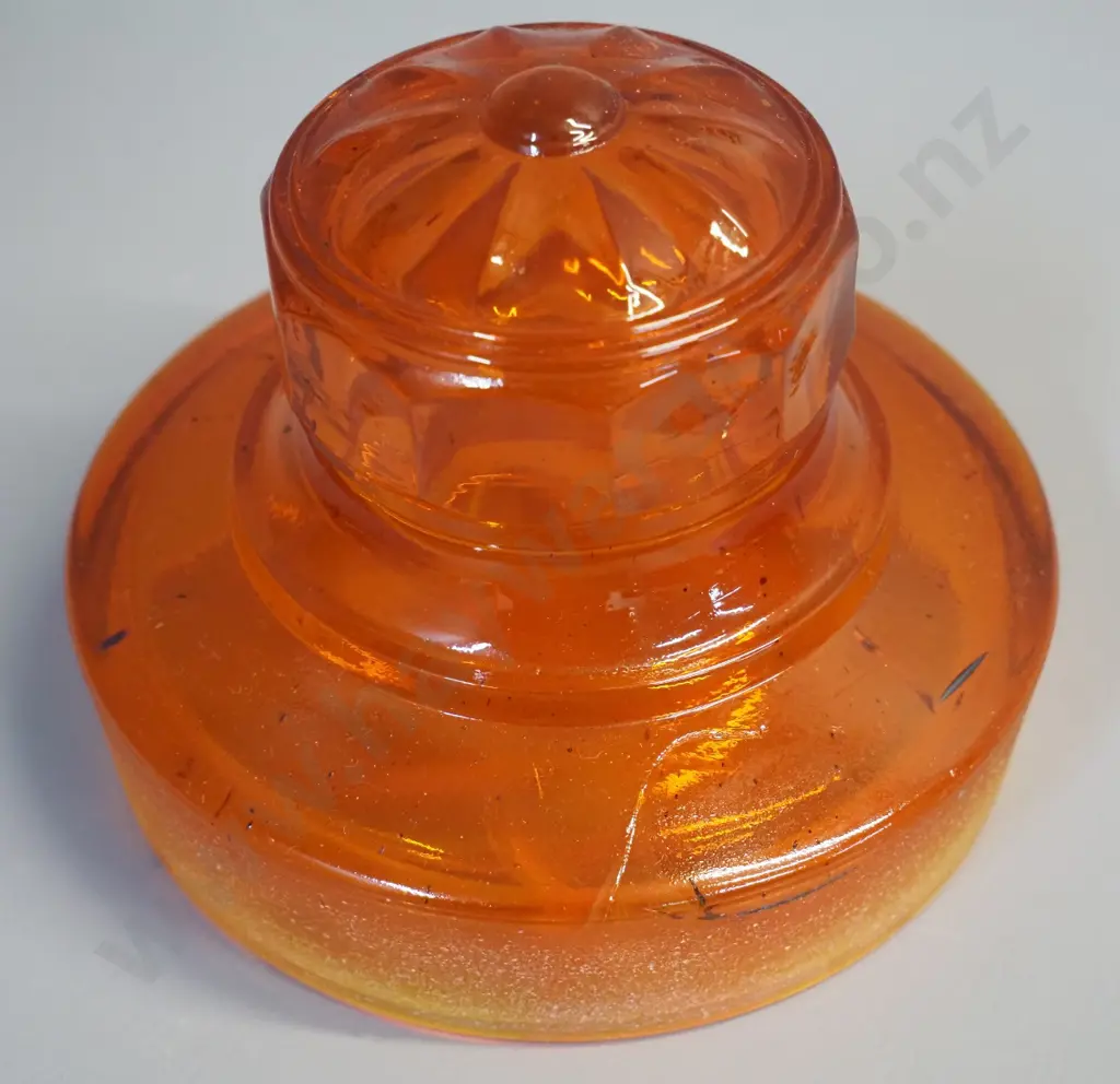 graduated set of 3 orange glass stoppered storage jars - largest is H-250 D-160 Image 1++