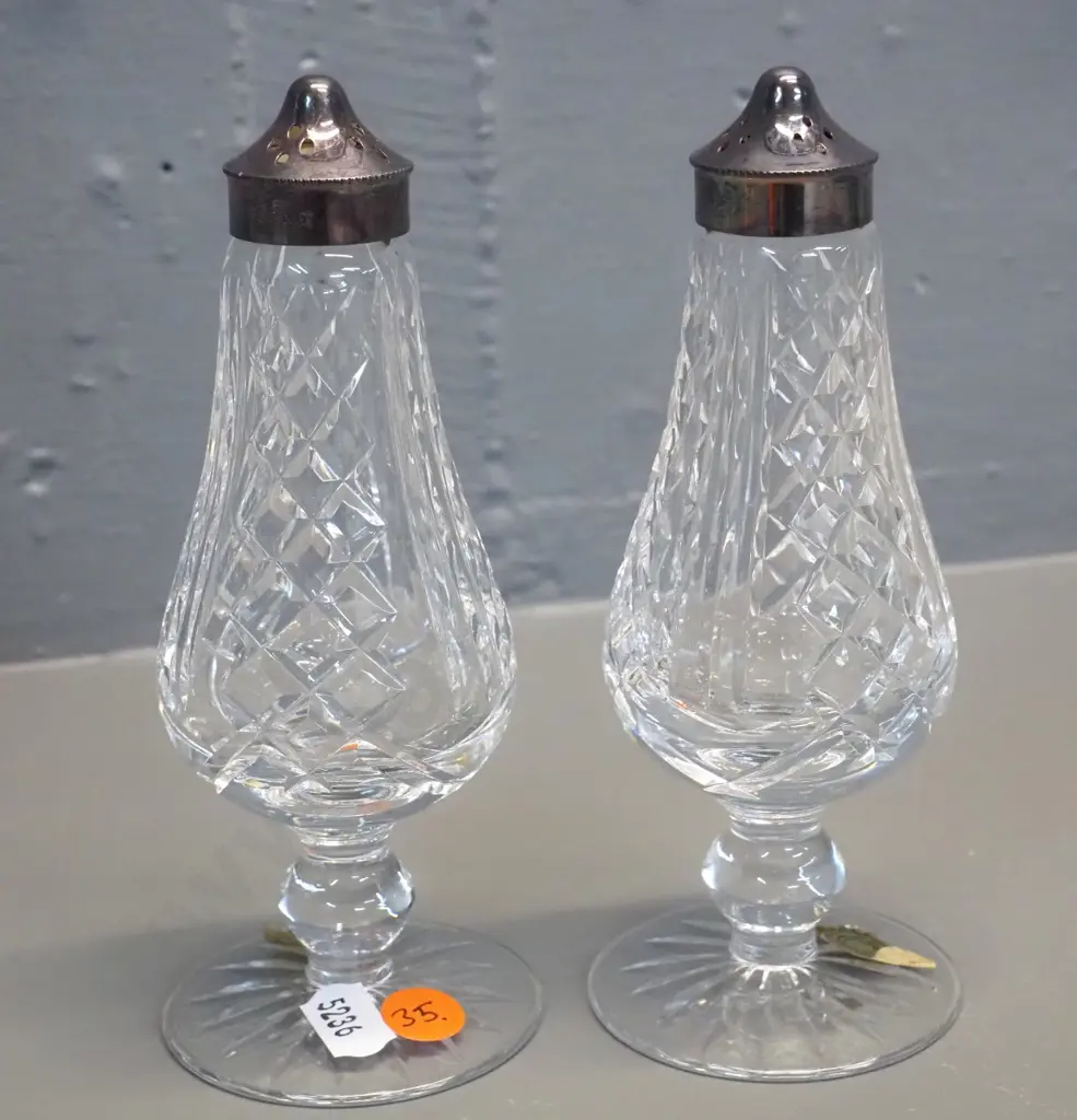 Waterford cut crystal Colleen pattern salt or pepper shakers with silver plated tops H-155 Image 1++